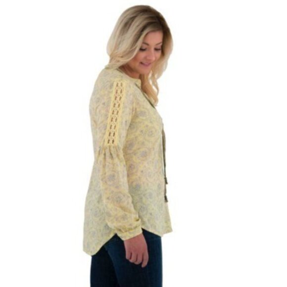 Noble Outfitters XXL Shirt Yellow Paisley Peasant Blouse Folklore Lace 21007 - Picture 3 of 16